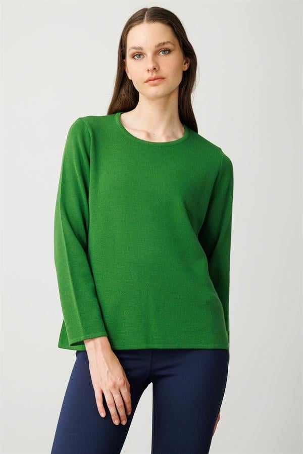 Kadın Sıfır Yaka Uzun Kollu Basic Yün Bluz K.Yosun