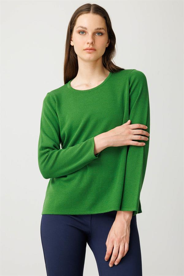 Kadın Sıfır Yaka Uzun Kollu Basic Yün Bluz K.Yosun