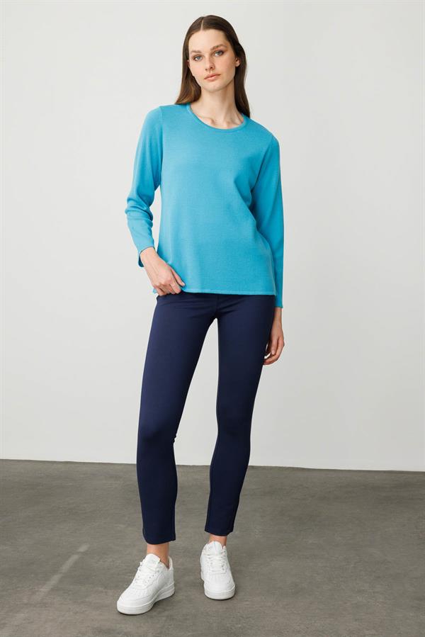 Kadın Sıfır Yaka Uzun Kollu Basic Yün Bluz K.Turkuaz