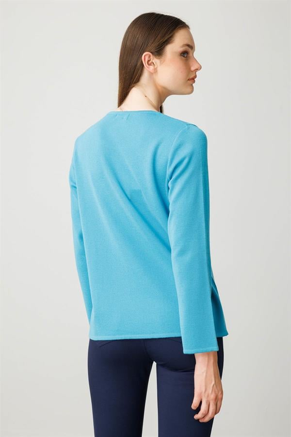 Kadın Sıfır Yaka Uzun Kollu Basic Yün Bluz K.Turkuaz