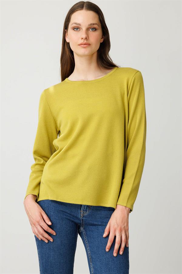 Kadın Sıfır Yaka Uzun Kollu Basic Yün Bluz F.Yeşil