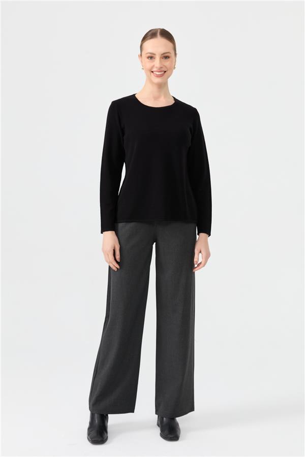 Kadın Sıfır Yaka Uzun Kollu Basic Yün Bluz Siyah