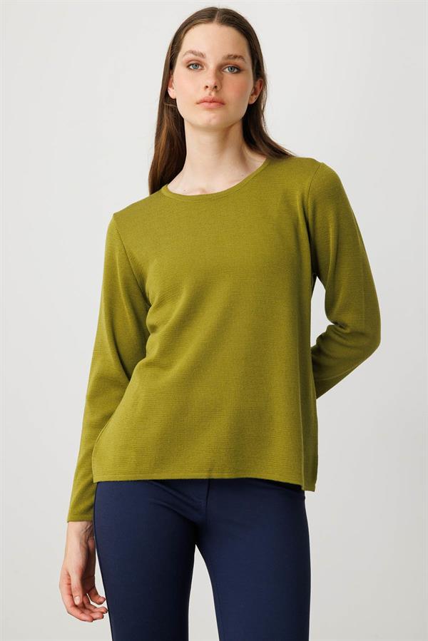 Kadın Sıfır Yaka Uzun Kollu Basic Yün Bluz A.Y.Yeşili