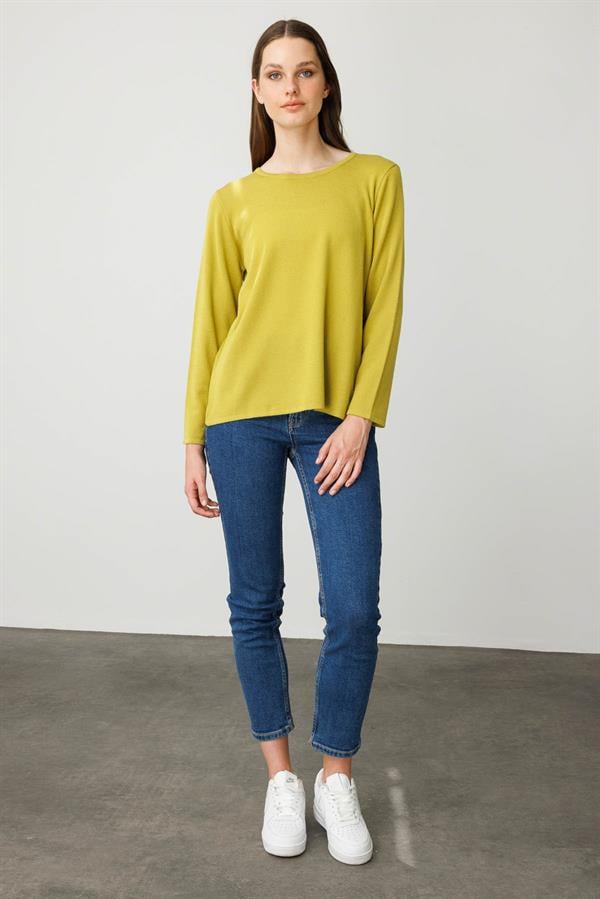 Kadın Sıfır Yaka Uzun Kollu Basic Yün Bluz F.Yeşil