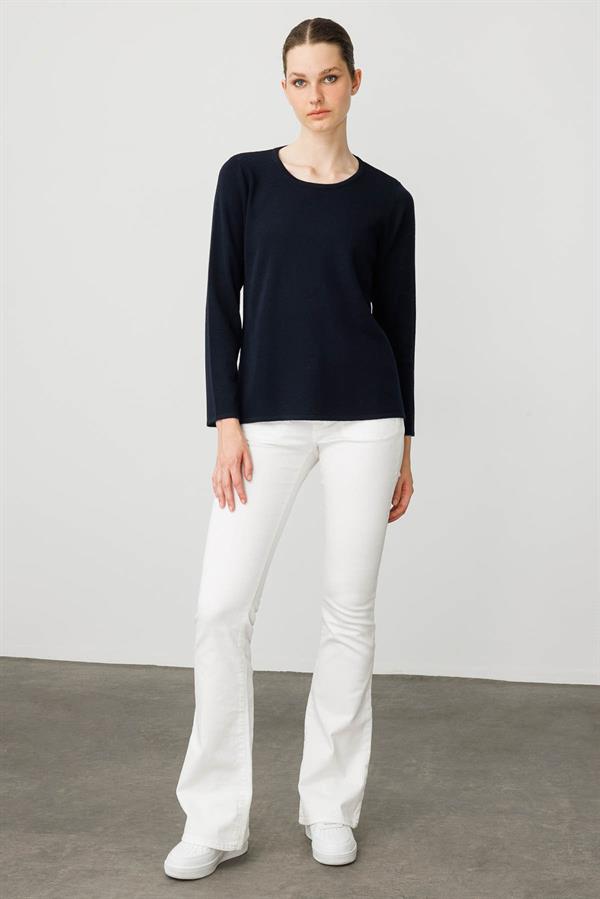 Kadın Sıfır Yaka Uzun Kollu Basic Yün Bluz K.Lacivert