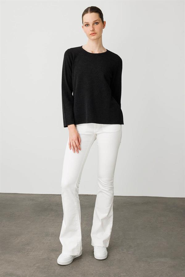 Kadın Sıfır Yaka Uzun Kollu Basic Yün Bluz K.Füme