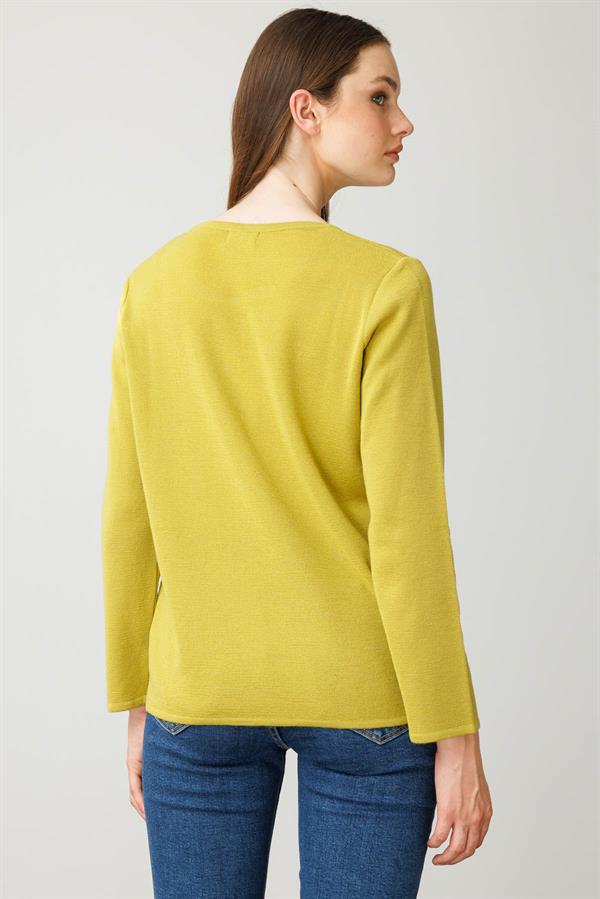 Kadın Sıfır Yaka Uzun Kollu Basic Yün Bluz F.Yeşil