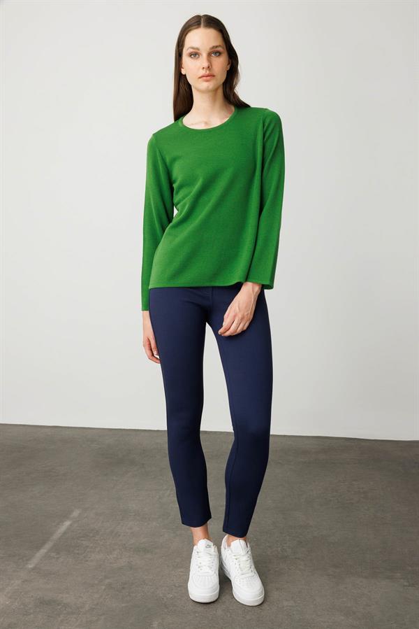 Kadın Sıfır Yaka Uzun Kollu Basic Yün Bluz K.Yosun