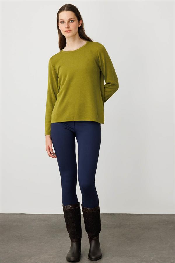 Kadın Sıfır Yaka Uzun Kollu Basic Yün Bluz A.Y.Yeşili