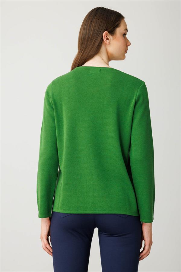 Kadın Sıfır Yaka Uzun Kollu Basic Yün Bluz K.Yosun