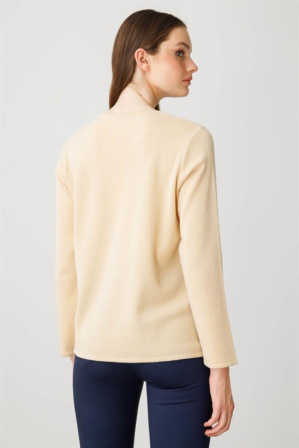 Kadın Sıfır Yaka Uzun Kollu Basic Yün Bluz O.Bej