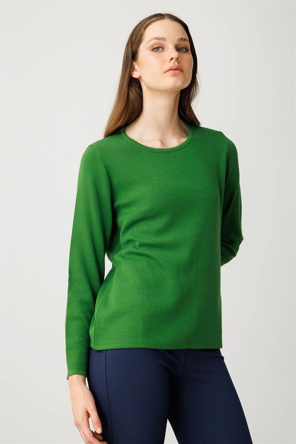 Kadın Sıfır Yaka Uzun Kollu Basic Yün Bluz K.Yosun