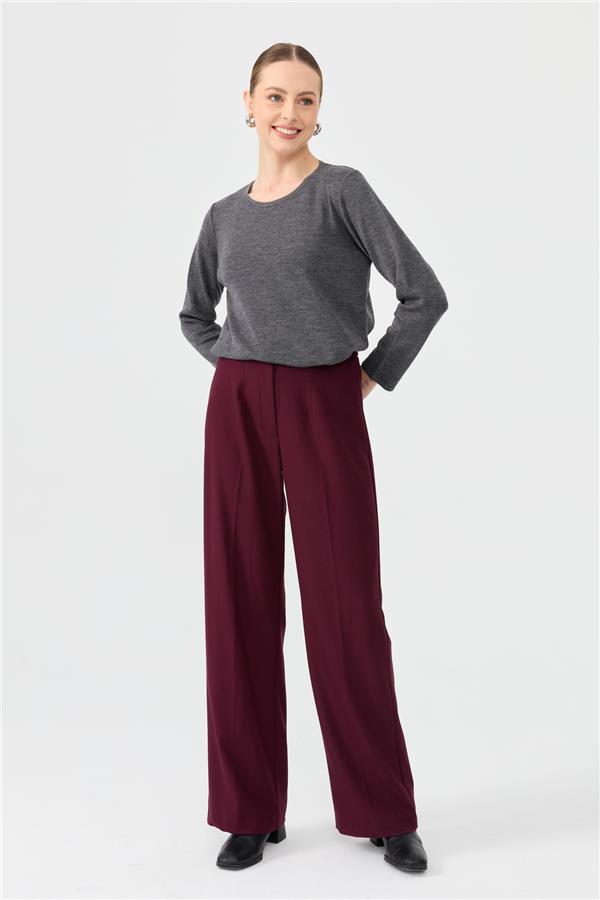 Kadın Sıfır Yaka Uzun Kollu Basic Yün Bluz A.Füme