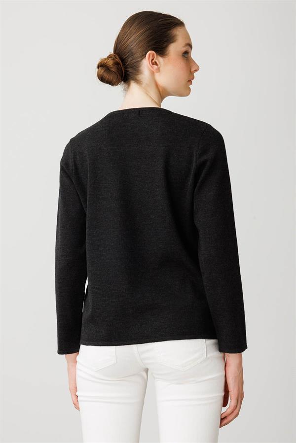 Kadın Sıfır Yaka Uzun Kollu Basic Yün Bluz K.Füme