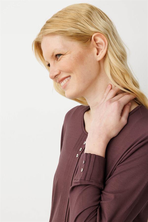 Kadın Sıfır Yaka Uzun Kollu Penye Bluz Kahve