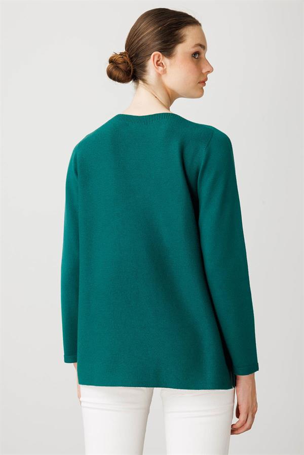 Kadın Sıfır Yaka Verev Taşlı Kazak Ö.Başı