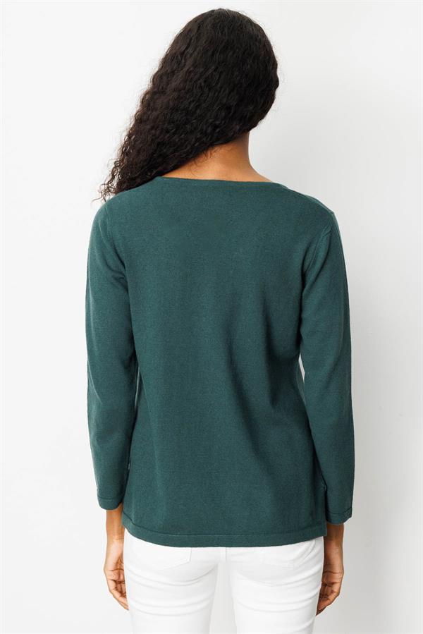 Kadın Sıfır Yaka Yaka Kenarı İşlemeli Yün Bluz Yeşil