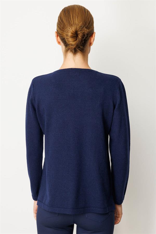 Kadın Sıfır Yaka Yaka Kenarı İşlemeli Yün Bluz Y.A Lacivert