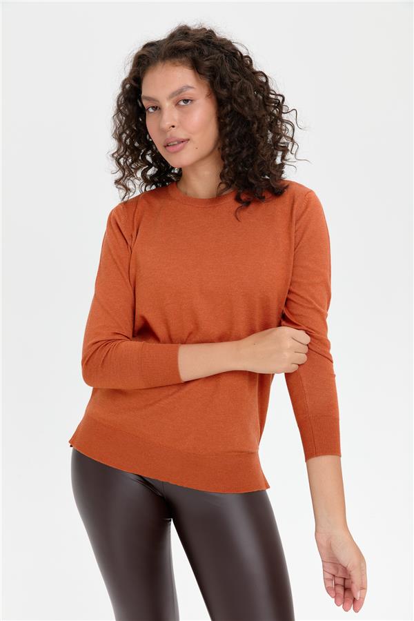 Kadın Sıfır Yaka Yanı Yırtmaçlı Kazak Portakal