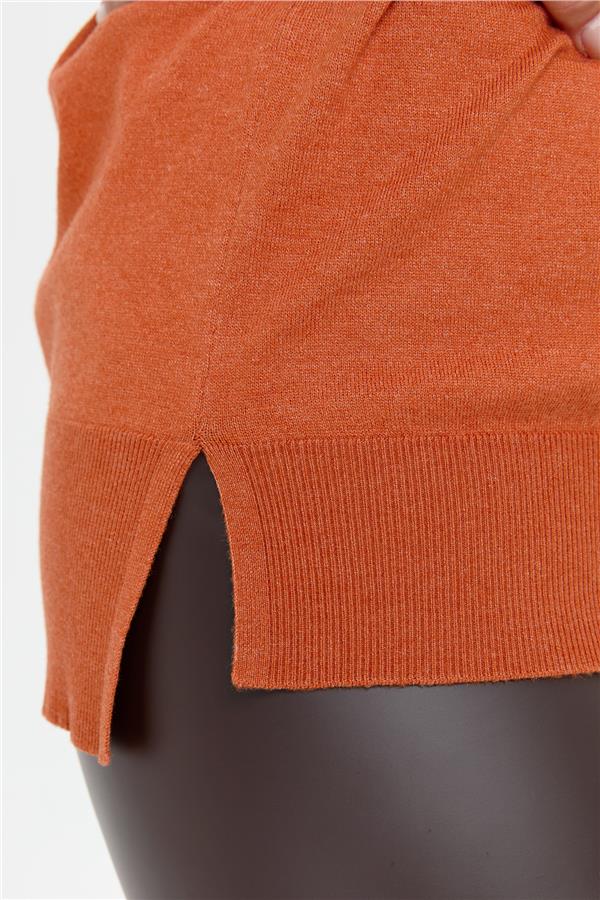 Kadın Sıfır Yaka Yanı Yırtmaçlı Kazak Portakal
