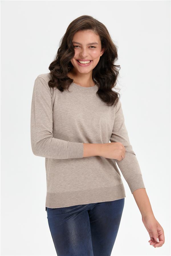 Kadın Sıfır Yaka Yanı Yırtmaçlı Kazak Vizon