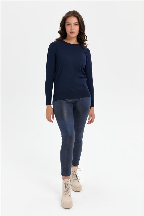 Kadın Sıfır Yaka Yanı Yırtmaçlı Kazak K.Lacivert