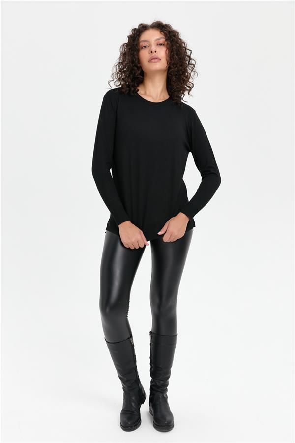 Kadın Sıfır Yaka Yanı Yırtmaçlı Kazak Siyah