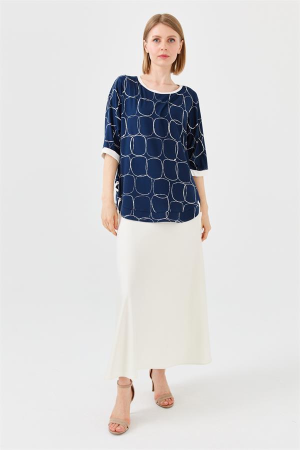 Womens Crew Neck Combed T-shirt with Navy/Ecru