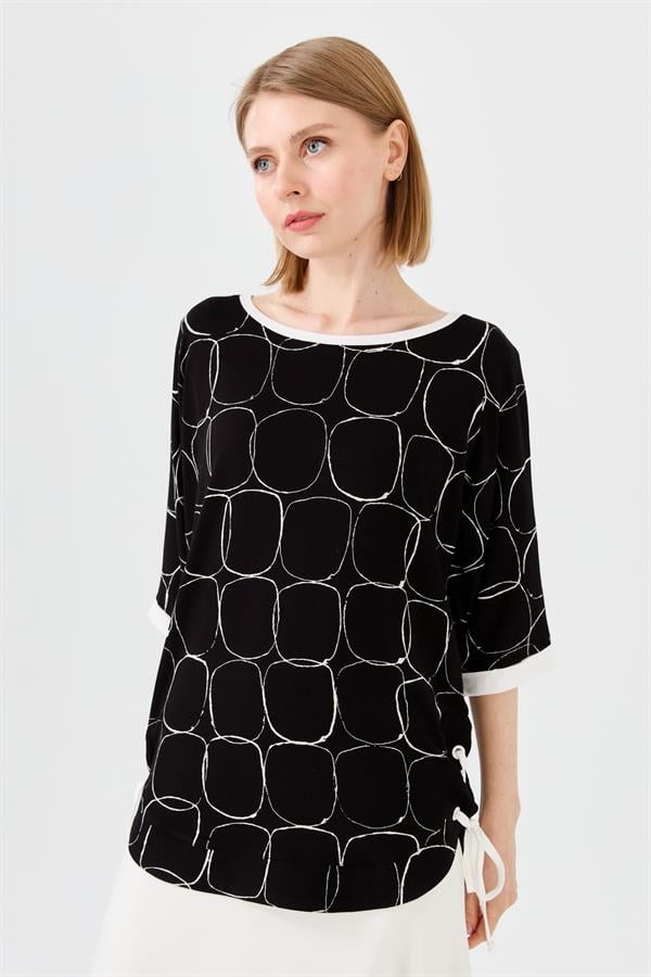 Womens Crew Neck Combed T-shirt with Black/Ecru