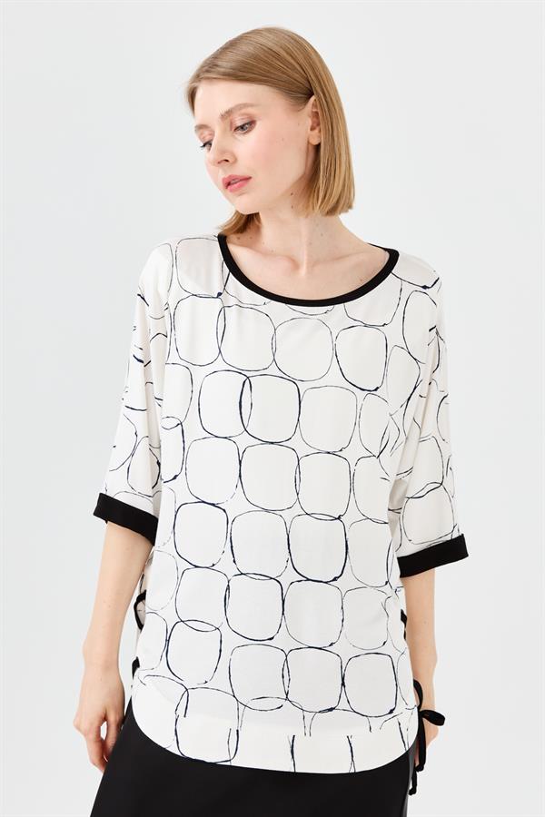 Womens Crew Neck Combed T-shirt with Ecru/Black