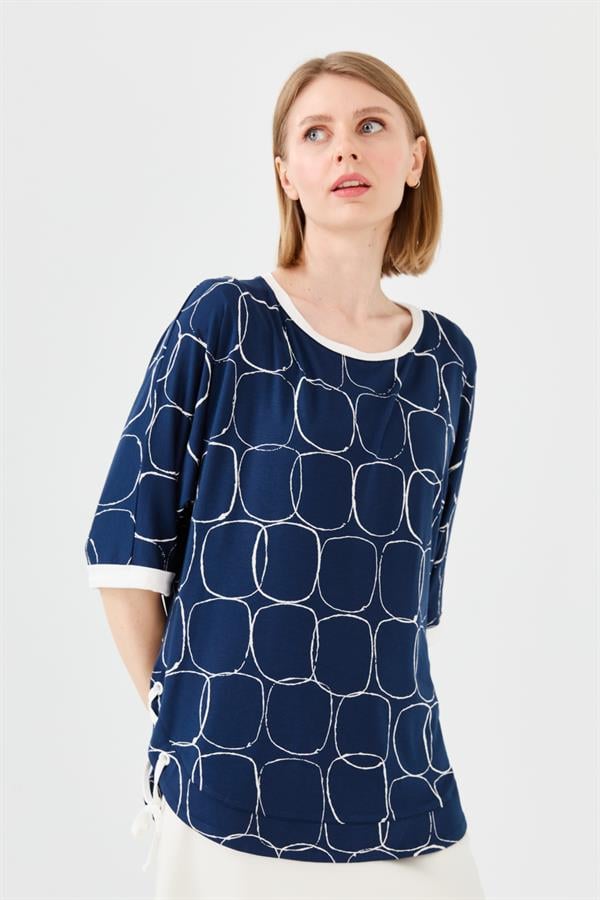 Womens Crew Neck Combed T-shirt with Navy/Ecru