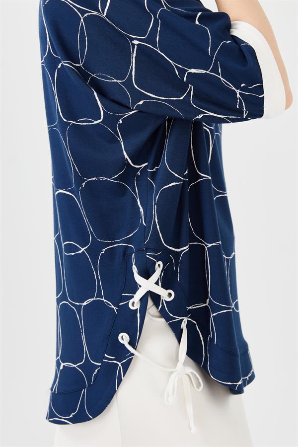 Womens Crew Neck Combed T-shirt with Navy/Ecru