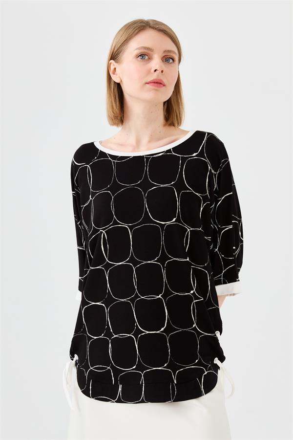 Womens Crew Neck Combed T-shirt with Black/Ecru