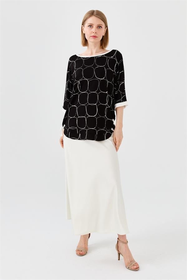 Womens Crew Neck Combed T-shirt with Black/Ecru