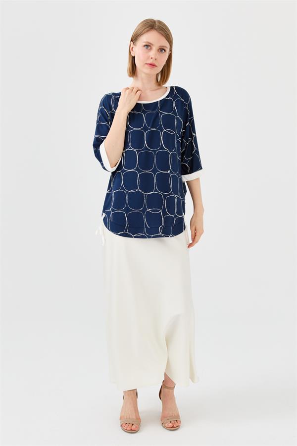 Womens Crew Neck Combed T-shirt with Navy/Ecru