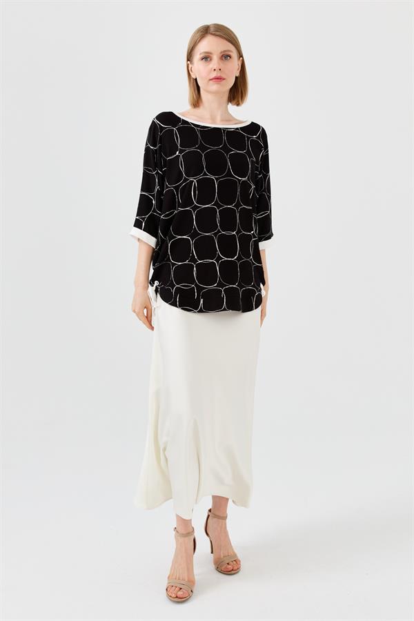 Womens Crew Neck Combed T-shirt with Black/Ecru