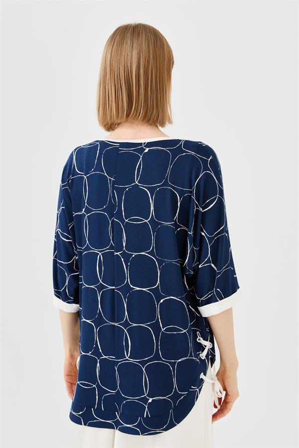 Womens Crew Neck Combed T-shirt with Navy/Ecru