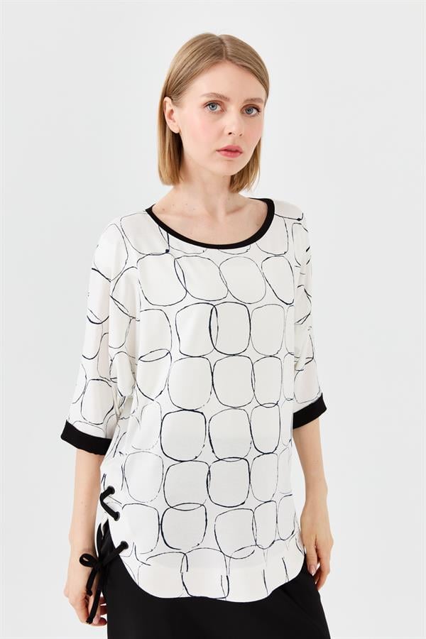 Womens Crew Neck Combed T-shirt with Ecru/Black