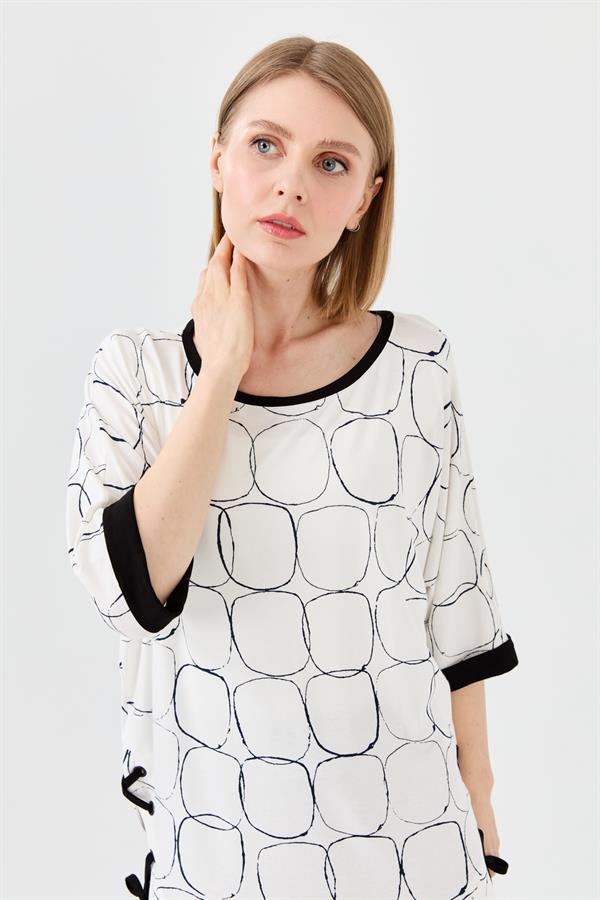 Womens Crew Neck Combed T-shirt with Ecru/Black