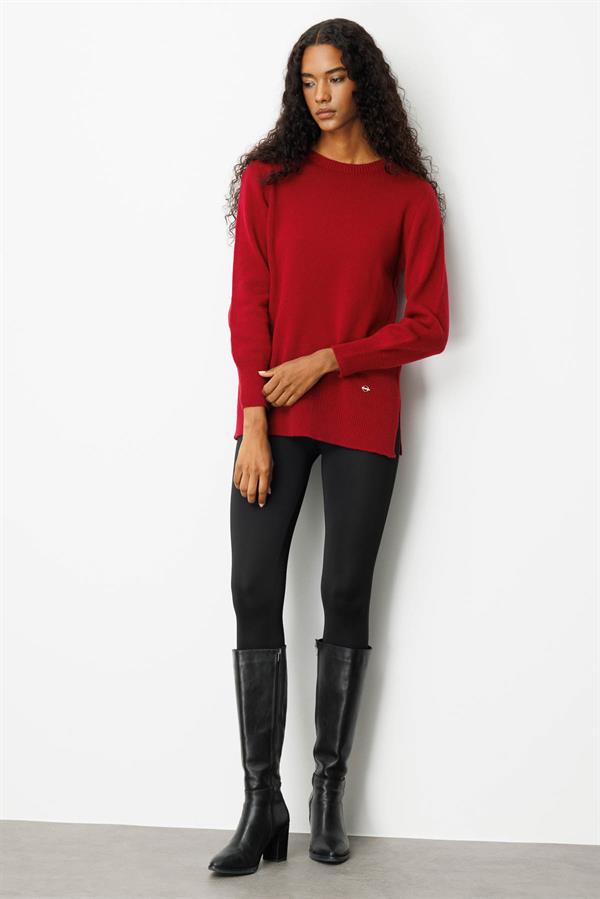 Kadın Sıfır Yaka Yanı Yırtmaçlı Yün Bluz V.Çürüğü