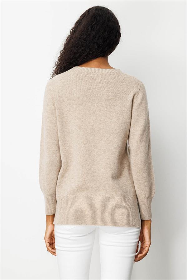 Kadın Sıfır Yaka Yanı Yırtmaçlı Yün Bluz K.Bej