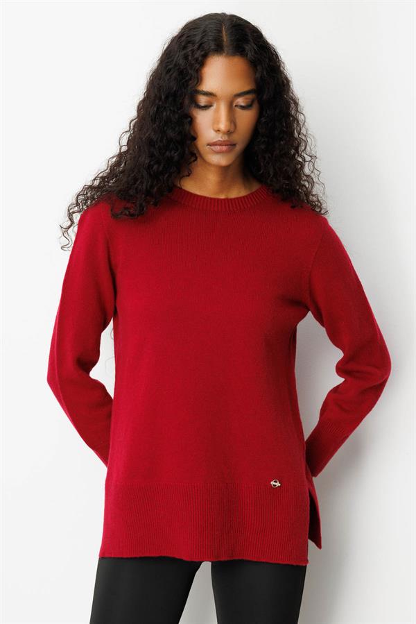 Kadın Sıfır Yaka Yanı Yırtmaçlı Yün Bluz V.Çürüğü