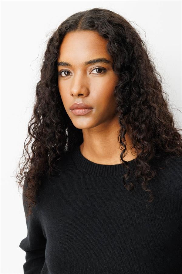 Kadın Sıfır Yaka Yanı Yırtmaçlı Yün Bluz Siyah