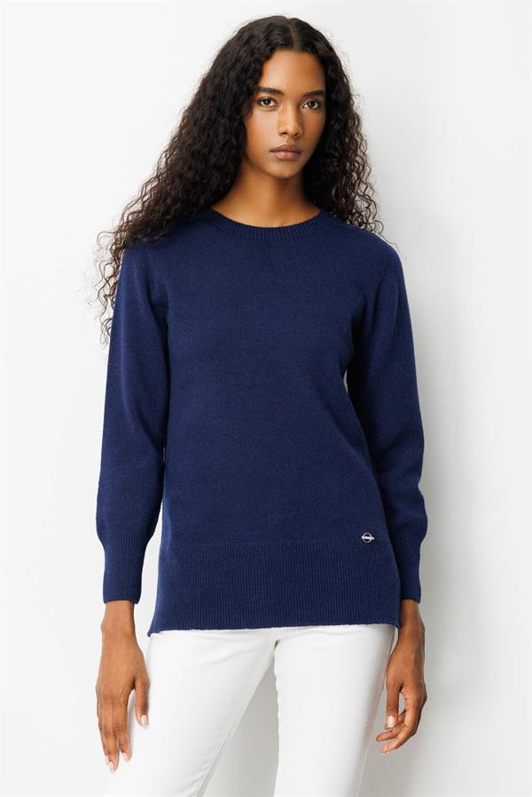 Kadın Sıfır Yaka Yanı Yırtmaçlı Yün Bluz Y.A Lacivert