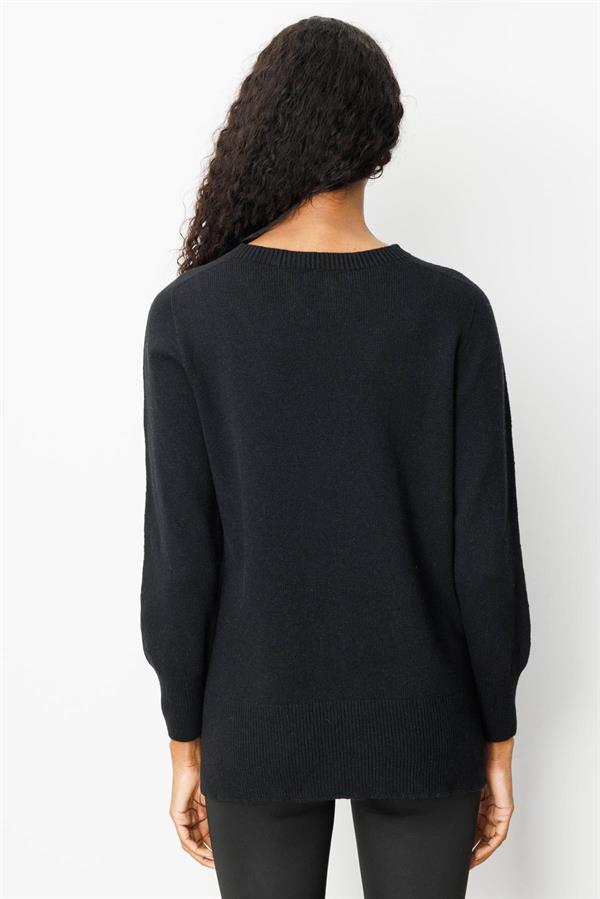 Kadın Sıfır Yaka Yanı Yırtmaçlı Yün Bluz Siyah