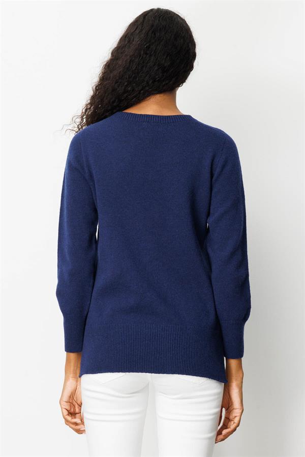 Kadın Sıfır Yaka Yanı Yırtmaçlı Yün Bluz Y.A Lacivert