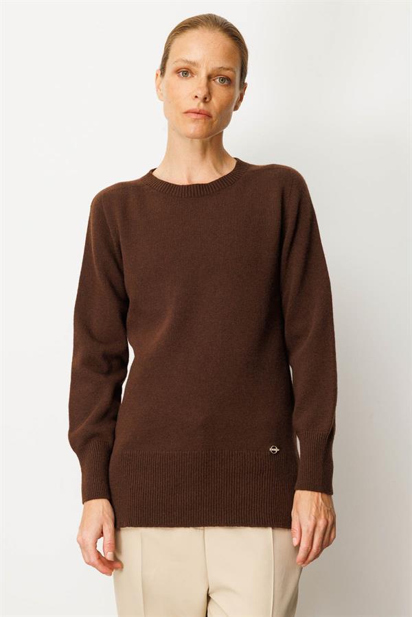 Kadın Sıfır Yaka Yanı Yırtmaçlı Yün Bluz M.Kahve