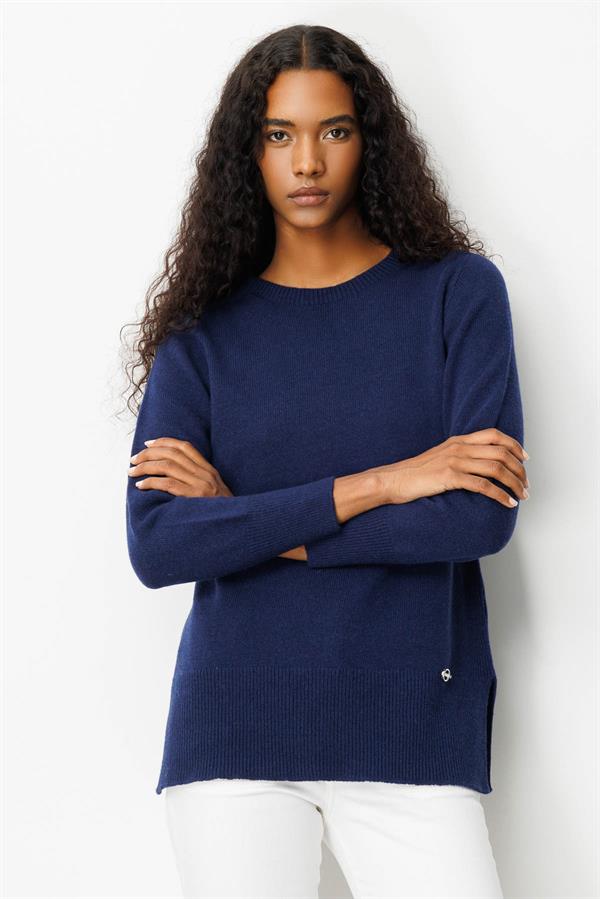 Kadın Sıfır Yaka Yanı Yırtmaçlı Yün Bluz Y.A Lacivert