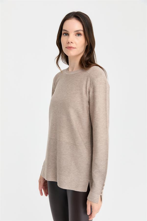 Kadın Sıfır Yaka Yırtmaçlı Kazak Vizon