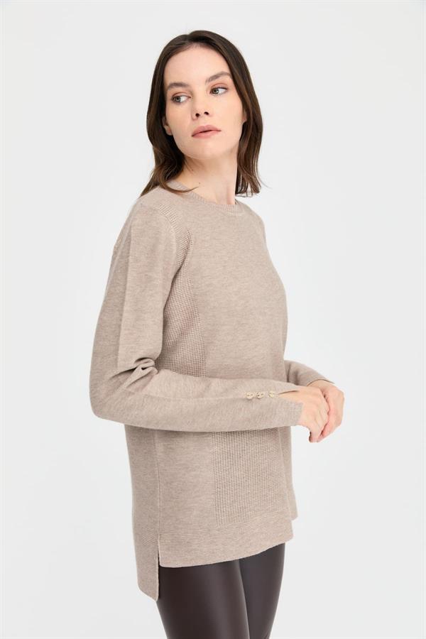 Kadın Sıfır Yaka Yırtmaçlı Kazak Vizon